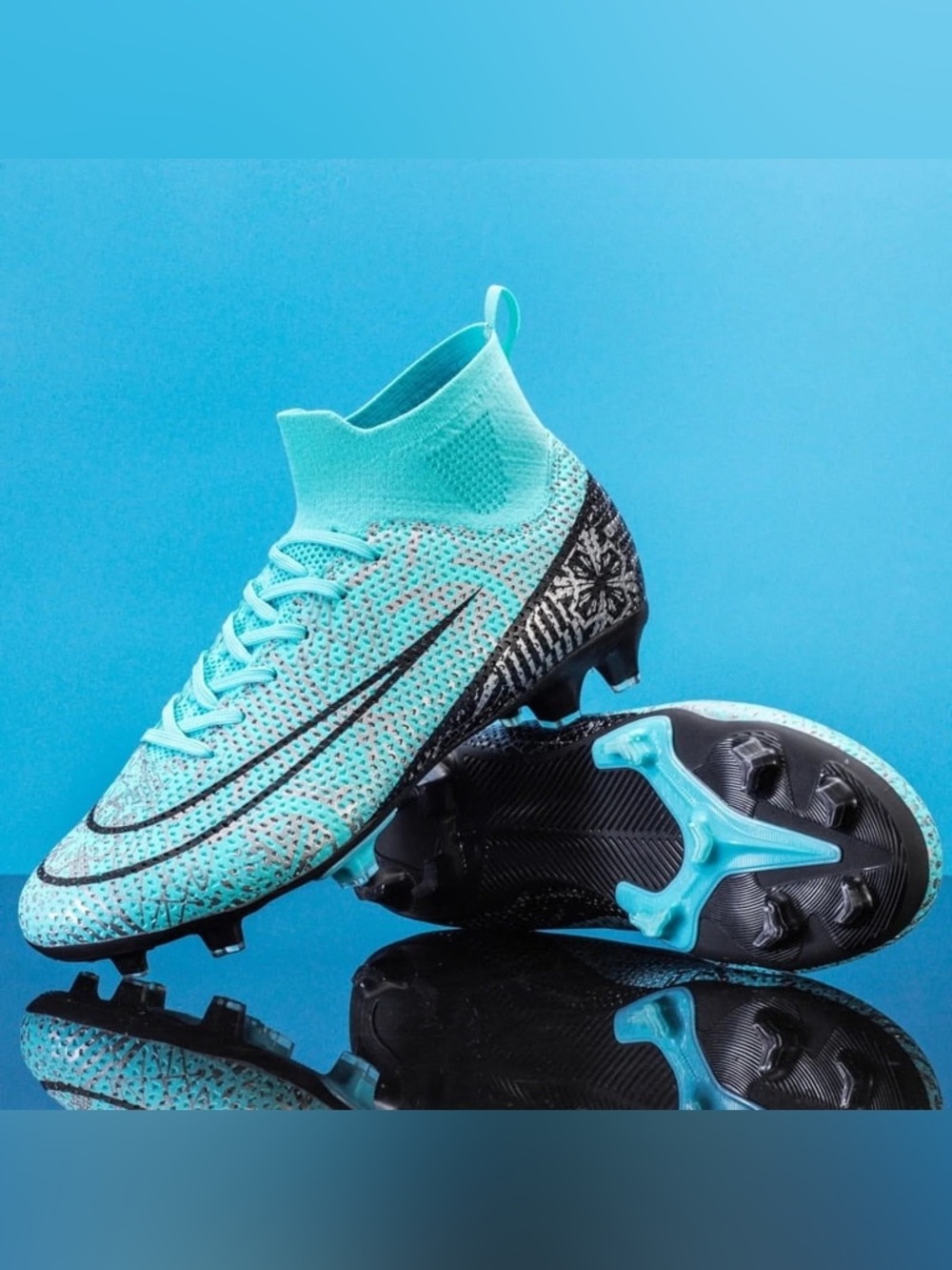 NEW Soccer Football Outdoor Cleats Boots High Ankle Sockliner Teal Youth/Men’s 6